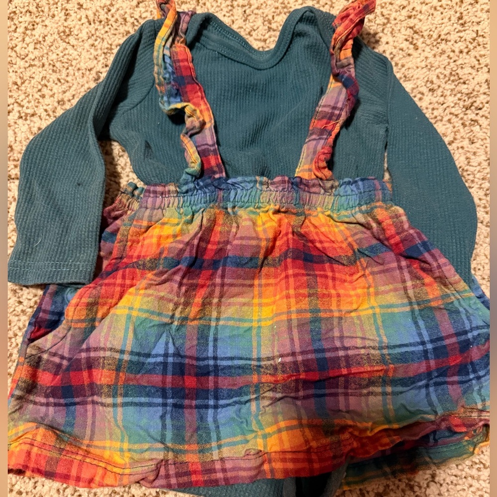 Colorful Plaid Suspender Dress with Green Top